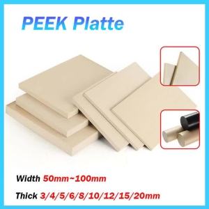 แผ่น PEEK ธรรมชาติ 1 ชิ้น แผ่นโพลีเอเทอร์เอเทอร์คีโตนทนความร้อนสูง หนา 3/4/5/6/8/10/12/15/20 มม. กว้าง 50 มม.~100 มม.