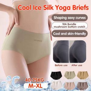 Women Mulberry Silk Panties Seamless Mid Waist Cool Ice Silk Underwear Antibacterial Yoga Fitness Breathable Briefs
