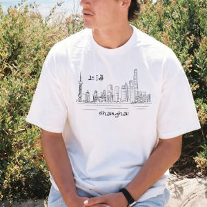 [Local Stock] VCC Shanghai Line Drawing Chinese Characters City Design Printed Tshirt Crew Neck Short Sleeve Casual Fashion Loose Man Women Tees
