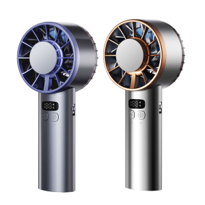 พัดลมแบบมือถือทรงพลังพัดลมเล็กแบบพกพาพร้อมตั้งแคมป์ท่องเที่ยวกลางแจ้งชาร์จ USB ความเร็วอัดเย็น0-100 5200MAh