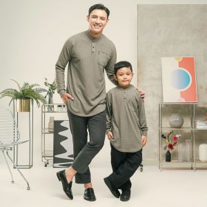 KHOIRUMMAH Kurta Zain Couple - Baju Koko Ayah Dan Anak - Koko Kurta Kasual Polos Lengan Panjang