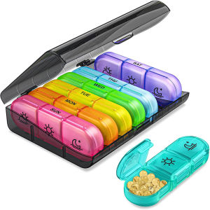【Local Stock】Portable Pill Box 21 Grid Black Pill Box Sorting Box Seven Days a Week Pill box that can be sliced