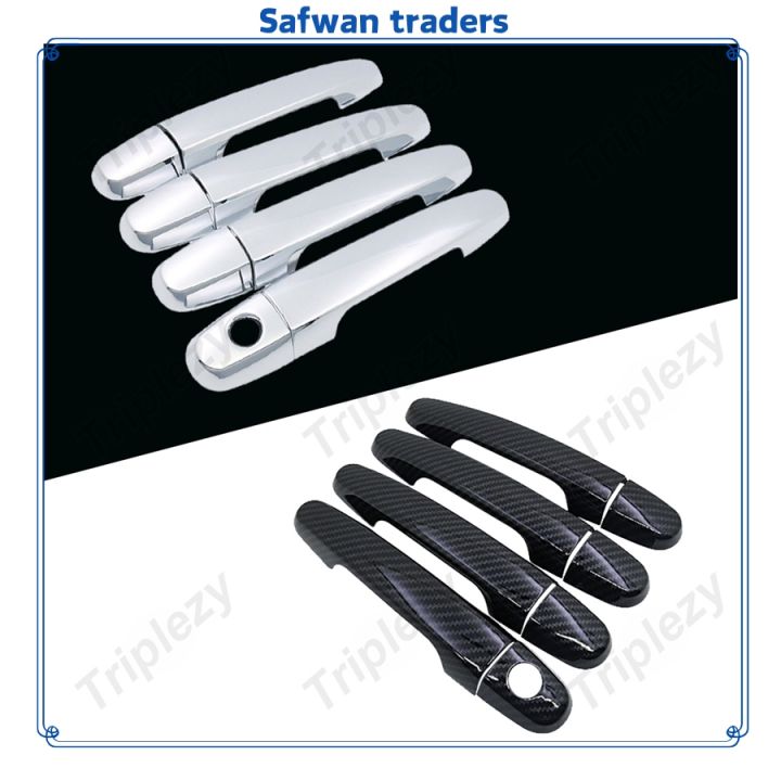 Safwan traders 8Pcs Carbon Fiber/Chrome Car Door Handle Cover Trim ...