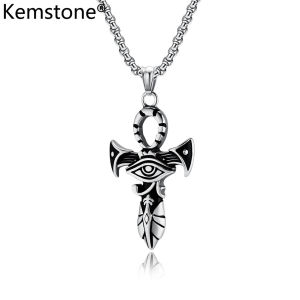 Kemstone Stainless Steel Male Eye of Horus Ancient Cross Pendant Necklace Mens Necklaces Vintage Jewelry