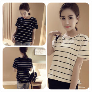 Womens Summer Striped Slim Casual O-Neck T-shirts Tops