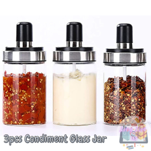 [LONG LIVE168] - 3PCS Seasoning Bottle Dispensers | High Quality Spice Seasoning Oil Storage Tank | Only Seal Glass Jar With Spoon | Glass Spice Canister With Lid and Spoon | Jam Bottle Kitchen Storage Container