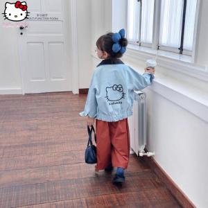 Christmas Gift Halloween Kawaii Hello Kitty Sanrio Girls Tops Children Spring Autumn Hooded Zipper Jacket Anime Cartoon Fashion Casual Double Sided Wear