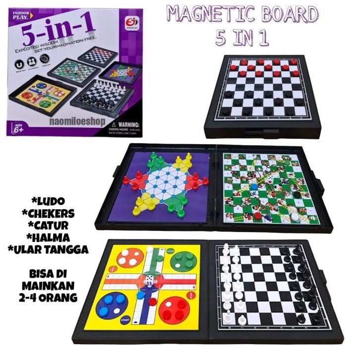 5in1 board games magnetic mainan papan catur game ludo