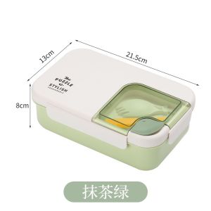 1100ml Leak-Proof Bento Lunch Box Leak-Proof 2-Layer 3-Compartment with Spork Microwave Safe