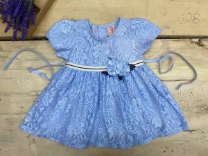 Girl Baby Floral Belt Gown Short Sleeve Dress(Blue/Peach)