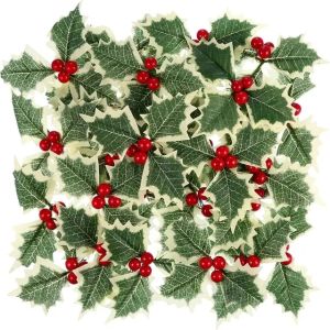 Polocat 1-20pcs New Christmas Holly Leaves Artificial Red Berries DIY Christmas Wreath Decoration For Home Party Xmas Tree New Year Gifts Decor