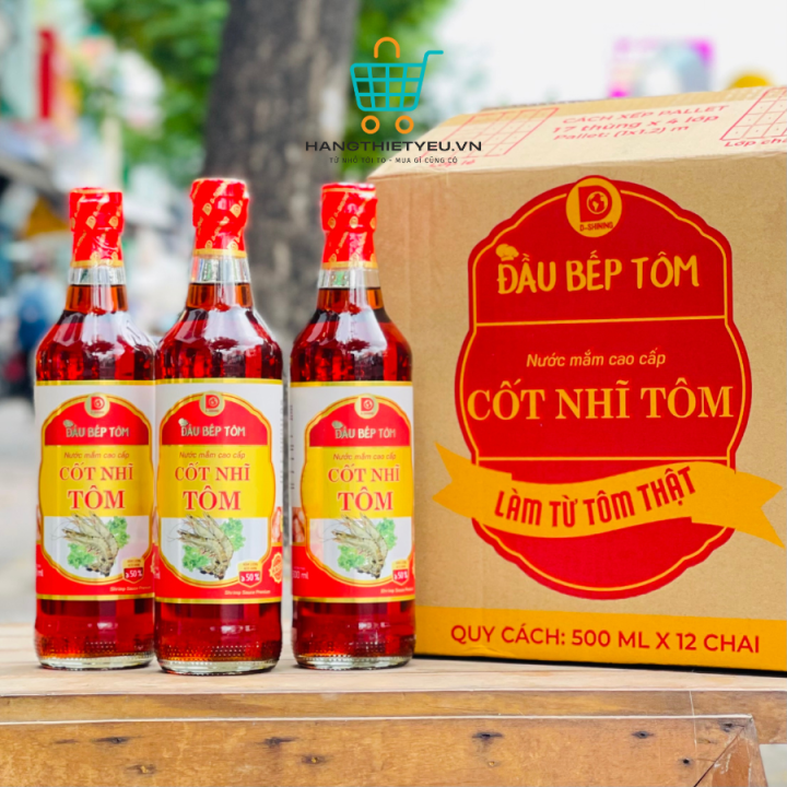 Nước Mắm Đầu Bếp Tôm, Cốt Nhỉ Tôm 50% Độ Đạm Làm Từ Tôm Thật 100% - 500ml - Đặc Sản Nước Mắm Việt