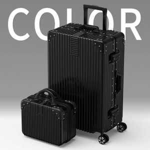 Koper Laoshidaishu Size 2024 Inch Koper 2 in 1 Mini 14 Inch TSA Lock Aluminium Frame Suitcase Anti Pecah Tahan Banting Roda 4 Putar 360derajat