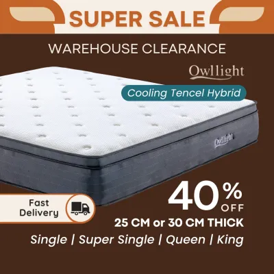 OWLLIGHT Hybrid 30CM Cooling Gel Memory Foam (Medium Firm) Tencel Cover Mattress Hypoallergenic and Skin-Friendy