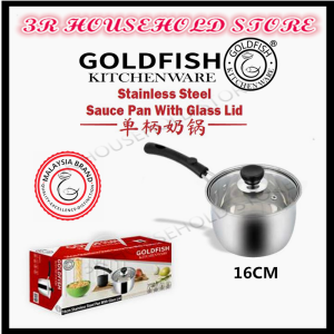 GOLDFISH Food Grade Stainless Steel Sauce Pan With Glass Lid MILK POT Soup Pot Periuk Murah POT MAGGI