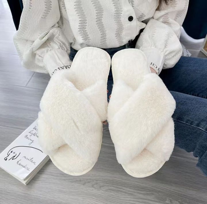 Korea fashion Rabbit fur Winter Plush slippers indoor Non-slip house  slippers for women Lazada PH