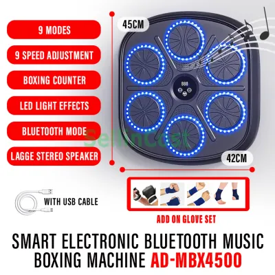 BIGGEST SIZE SellinCost Smart Music Boxing Machine Wall Target Rechargeable Intelligent LED Electronic Punching Wall Training Boxing Machine Wall Hanging Fitness Trainer Punching Bag Martial Art Kid Adult Free Half Glove HM-FG4 MBX4500 HF4OZ-T 智能音乐拳击机
