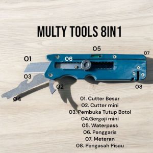 8 in 1 Cutter Alat Pemotong Pisau Multifungsi Multy Tools Pisau Cutter Combinasi Pembuka Tutup Botol Waterpass Gergaji Meteran Dan pengasah Pisah