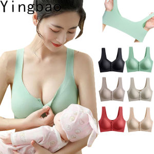 Yingbao Ready Stock Breastfeeding Bra Maternity Nursing Bra for Women Lady Wireless No Steel Ring Ice Silk Thin Comfortable Woman Front Button Open Underwear Big Plus Size