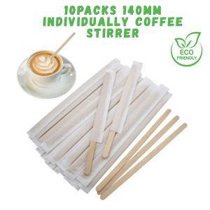 10 Packs Wooden Coffee Stirrer 140mm Individually Wrapped Disposable Tea Drink Mixing Sticks