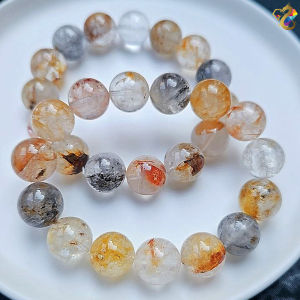 Super Premium Grade Starry Colorful Duo Bao Hematoid Herkimer Diamond Quartz Bracelet