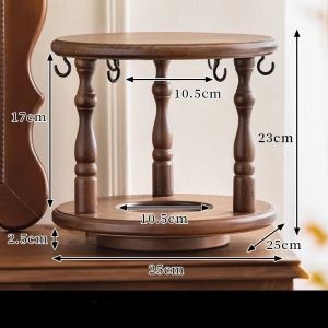 FFBH Multifunctional Solid Wood Restaurant Kitchen Storage Rack Retro Decorative Cup Holder Medieval Home Display Coffee Cup Rack B8T9H
