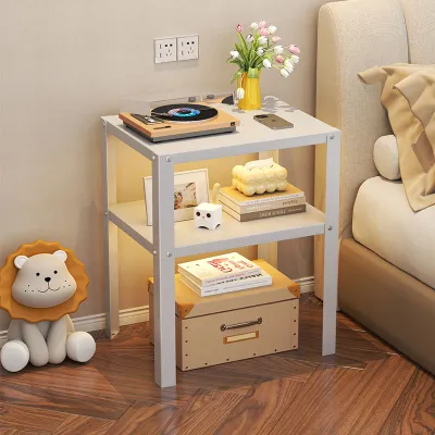 Home living room and bedroom floor storage rack Nordic style simple solid color storage rack modern bedside cabinet iron frame shelf