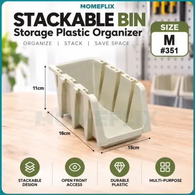 Storage Box Organizer Plastic Stackable Organizer Open Front Bin for Home Tools Parts Storage - Homeflix