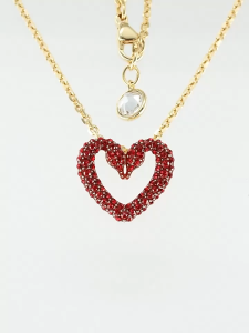 สร้อยคอจี้เพชร SWAROVSKI Luxury Una ขนาดเล็กสีแดงรูปหัวใจ สร้อยคอแฟชั่นสตรีเงินสเตอร์ลิง S925