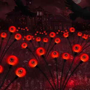 6-Head Solar Halloween Purple Eyeball LightsOutdoor Firefly LightsPlug-in Stake Lights For GardenLawnYardGrave Horror Decor