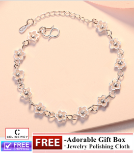 Celinewey 925 Silver Plated Jewelry Bling Happiness Sunflower Charm Bracelet Women Birthday Gift -154 Gelang Tangan