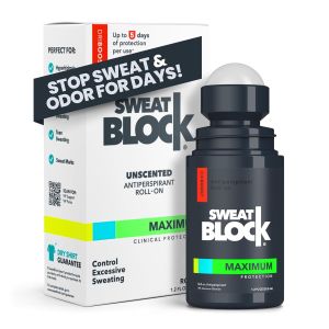 Lăn khử mùi SweatBlock Maximum Strength dành cho người bị tăng tiết mồ hôi 1.2oz Kiểm soát mồ hôi quá mức trong nhiều ngày mỗi lần sử dụng công thức kiểm soát mùi hôi đã được kiểm nghiệm bởi bác sĩ da liễu dành cho nam và nữ.