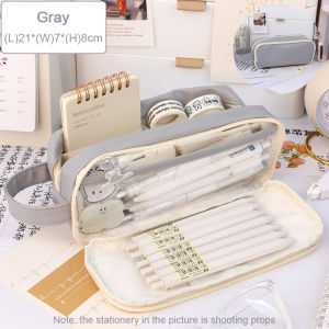 Simple INS Transparent Pencil Bag Multifunction Double Layer Pencil Case Large Capacity Waterproof Portable Pencil Bag Student Stationery Storage Bag