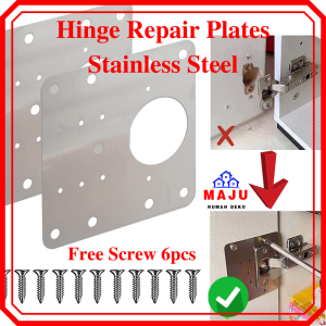 MAJU Hinge Repair Plates Stainless Steel Cabinet Door Hinges Plate Screws Hinger Pembaiki Kabinet Engsel Pemasangan Plate