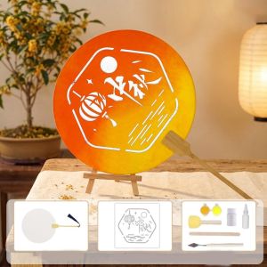 SWEET TIM Handmade Mid Autumn Festival Fan Traditional with Tassel Round Hand Fan Decorative DIY Material Kit Chinese Style Fan Home Decoration
