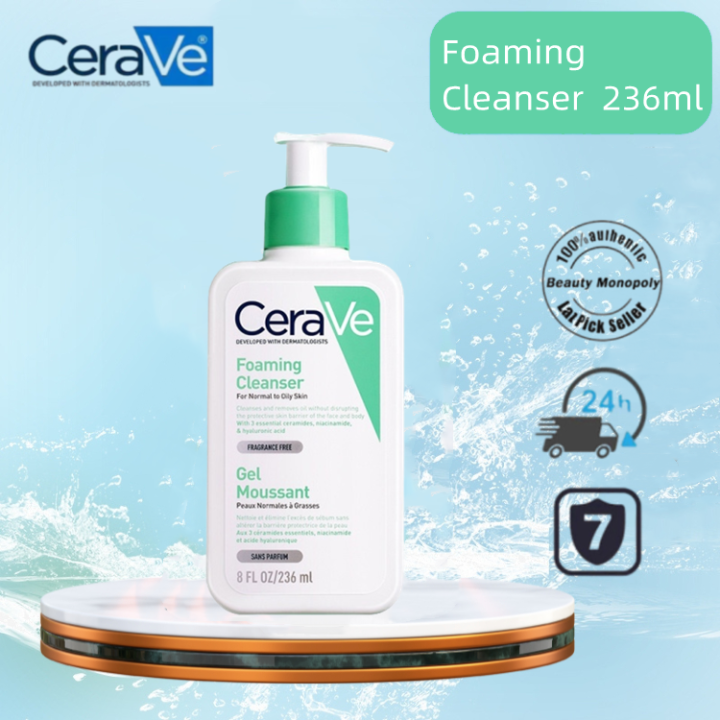เซราวี CeraVe Foaming Cleanser โฟมทำความสะอาดผิวหน้าและผิวกาย สำหรับผิวธรรมดา-ผิวมัน โฟมล้างหน้า Facial Cleanser คลีนเซอร์ สบู่ 236ml.
