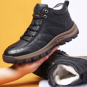 YCHION Winter Mens Wool Fur Boots Outdoor Thick Composite Sole Casual Shoes Cowhide Leather Designer Sewing Ankle Boots