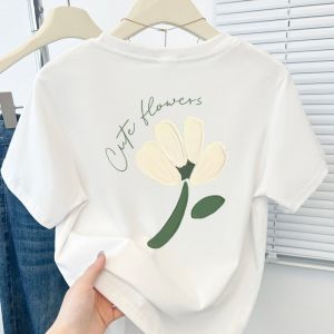 ✅ Womens T-shirts 100% original two-sided floral printing pattern Korean style cotton tshirt .C