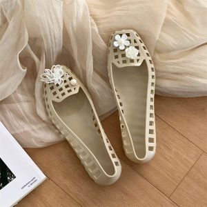 XIXITIAO blingbling Sandals Summer Personality Outdoor Fairy Style Flower Crystal Shoes Womens Flat Single Shoes Sweet Vacation Jelly Shoes ins Tide