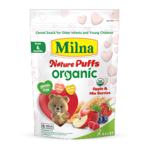 Milna Organic Nature Puffs Mixed Berries - Gluten-Free High in Calcium Heart-Shaped Easy to Melt Snack for Babies - Crispy