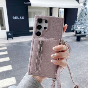 Crossbody Wallet Case for Samsung Galaxy S25 Ultra S24 FE A55 A54 A16 A35 S23 Note10 Note 20 Ultra Case with Mirror Makeup Wrist Strap Zipper Purse Magnetic Buckle Card Holder Wallet PU Leather Shockproof Case