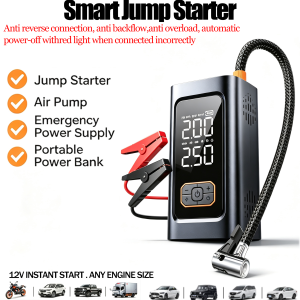 4 in 1 Portable Car Jump Starter with Air Compressor Tire Inflator Emergency Car Battery Booster Power Bank