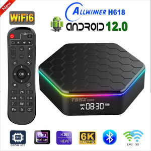New T95Z PLUS Android 12 TV Box Allwinner H618 Quad Core Cortex A53 6K HD 2.4G&5G WiFi6 Bluetooth 4GB 32GB 64GB 6K Ultra HD VP9 with RGB Light Smart Media Player Support Voice Assistant 2022 Set Top Box