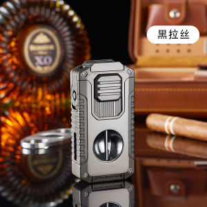 New Multifunctional Three-jet Flame Direct Injection Cigar Lighter with Built-in V-shaped Cigar Cutter Portable Five-in-one