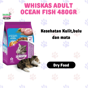 Whiskas Adult 1+ Ocean Fish 480 gr makanan kering kucing dewasa rasa ikan laut