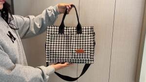 Wholesale Plaid Three-Dimensional Square Bag Large Capacity Shoulder Bag Magnetic Buckle Canvas Bag Computer File Bag Travel Handbag