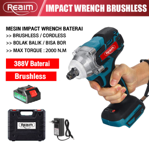 REAIM Impact Wrench 588VF Cordless Mesin Bor Kunci Pas Listrik Brushless Motor Pembuka Baut Mobil Komplit Impact Murah Berkualitas