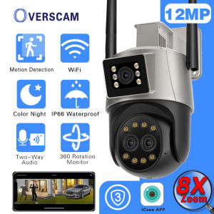 12MP 8x zoom PTZ WiFi Camera Three lens dual screen color night vision outdoor security IP camera CCTV surveillance camera icsee