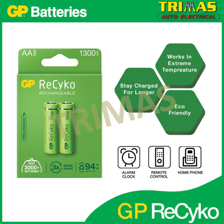 ORIGINAL GP Recyko AA Rechargeable Battery 1300mAh (2PCS) | Lazada