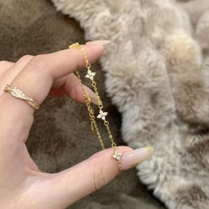 Good Luck Rhinestone Four Leaf Clover Bracelets For Women Fashion Adjustable O Chain Bangle Jewelry Gifts Casual Party Accessory h2610